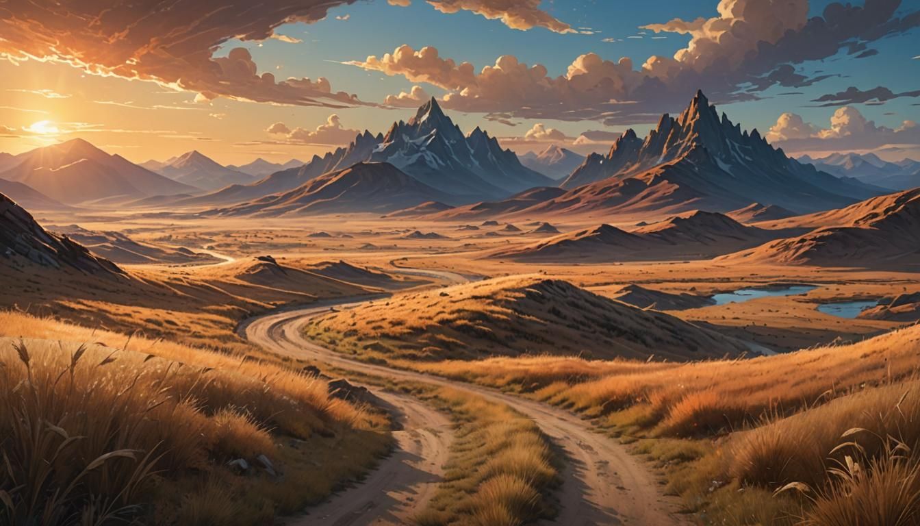 Vast Brown Plains with Distant Mountains