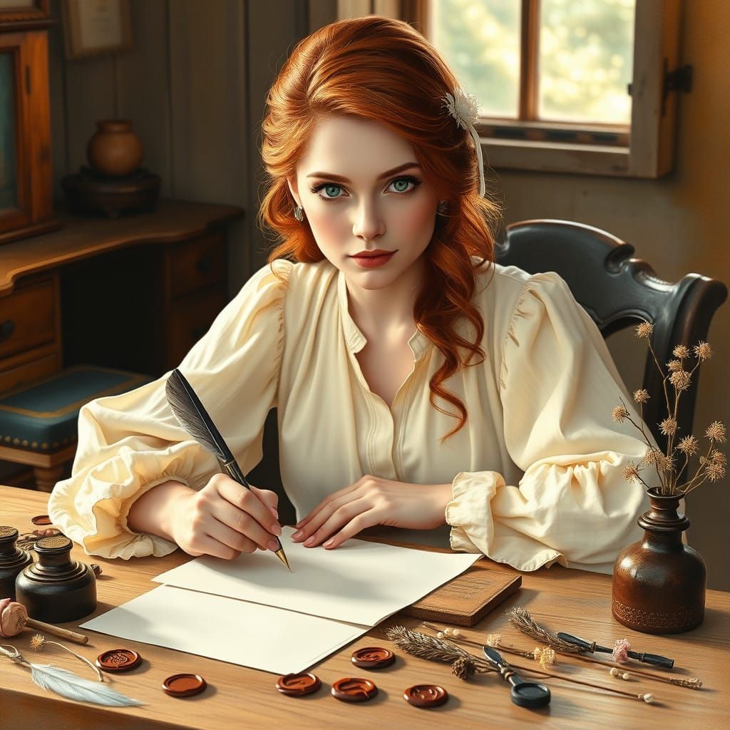 Elegant Woman Writes with Left Hand in Soft Golden Light