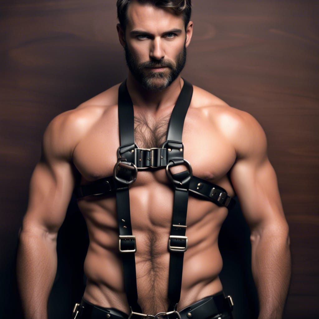 Handsome Man in Leather Harness