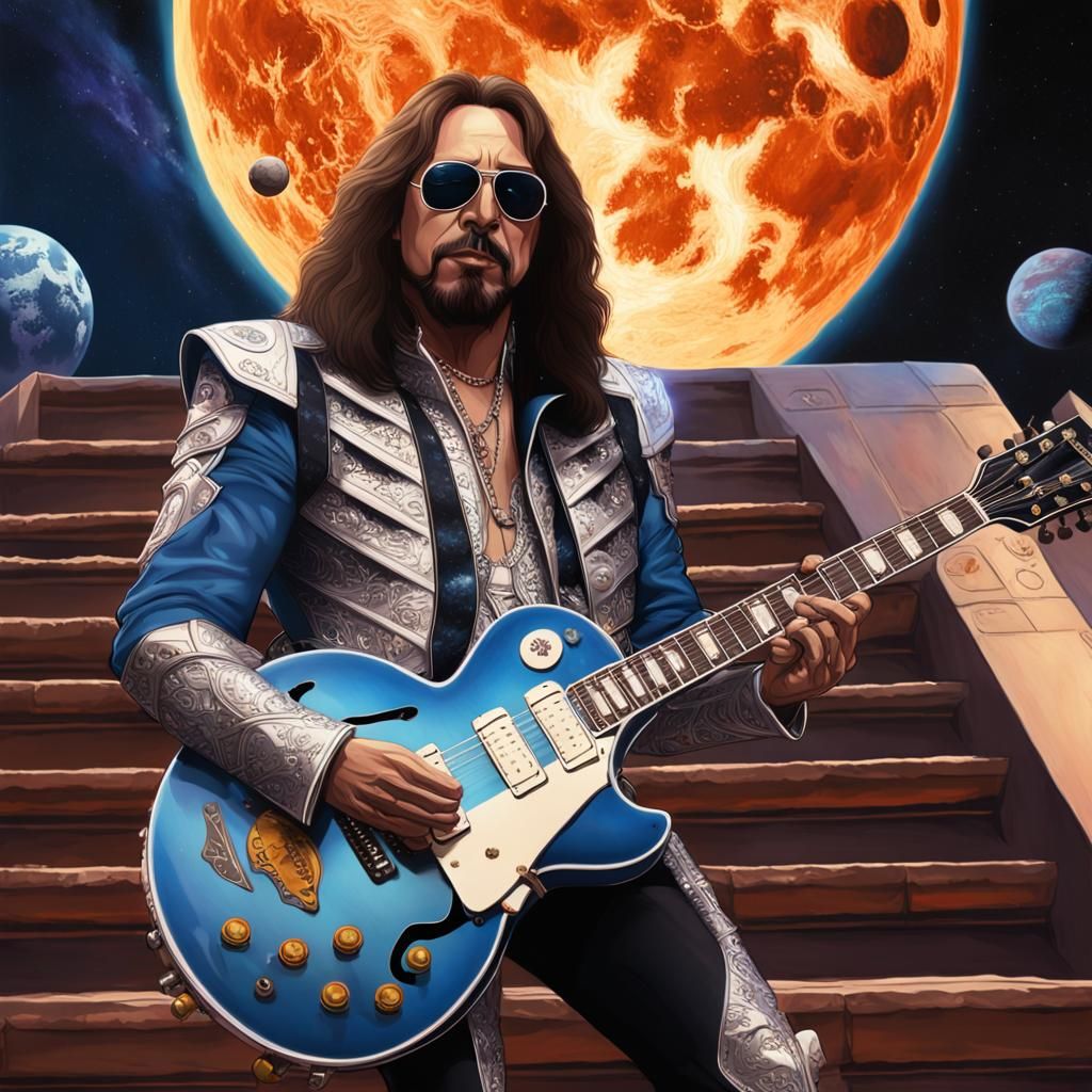Guitarist on Moon, Detailed Digital Art Portrait