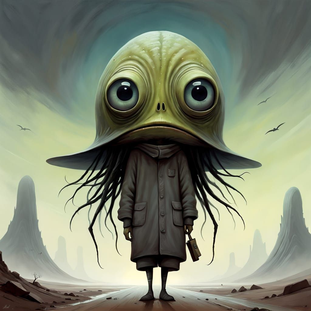 Dreamlike Wanderer in a Whimsical, Sci-Fi World