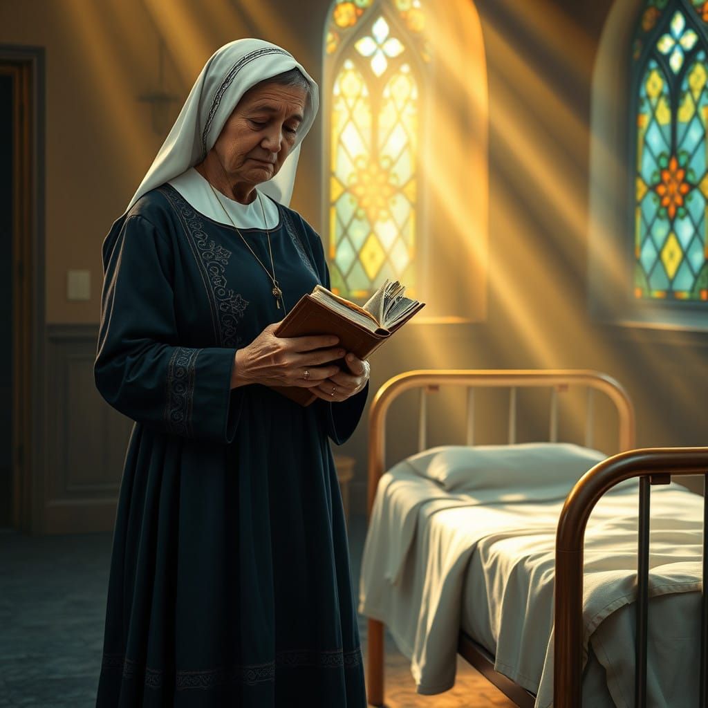 Serene Diakonissza in Traditional Attire, Embodying Spiritua...