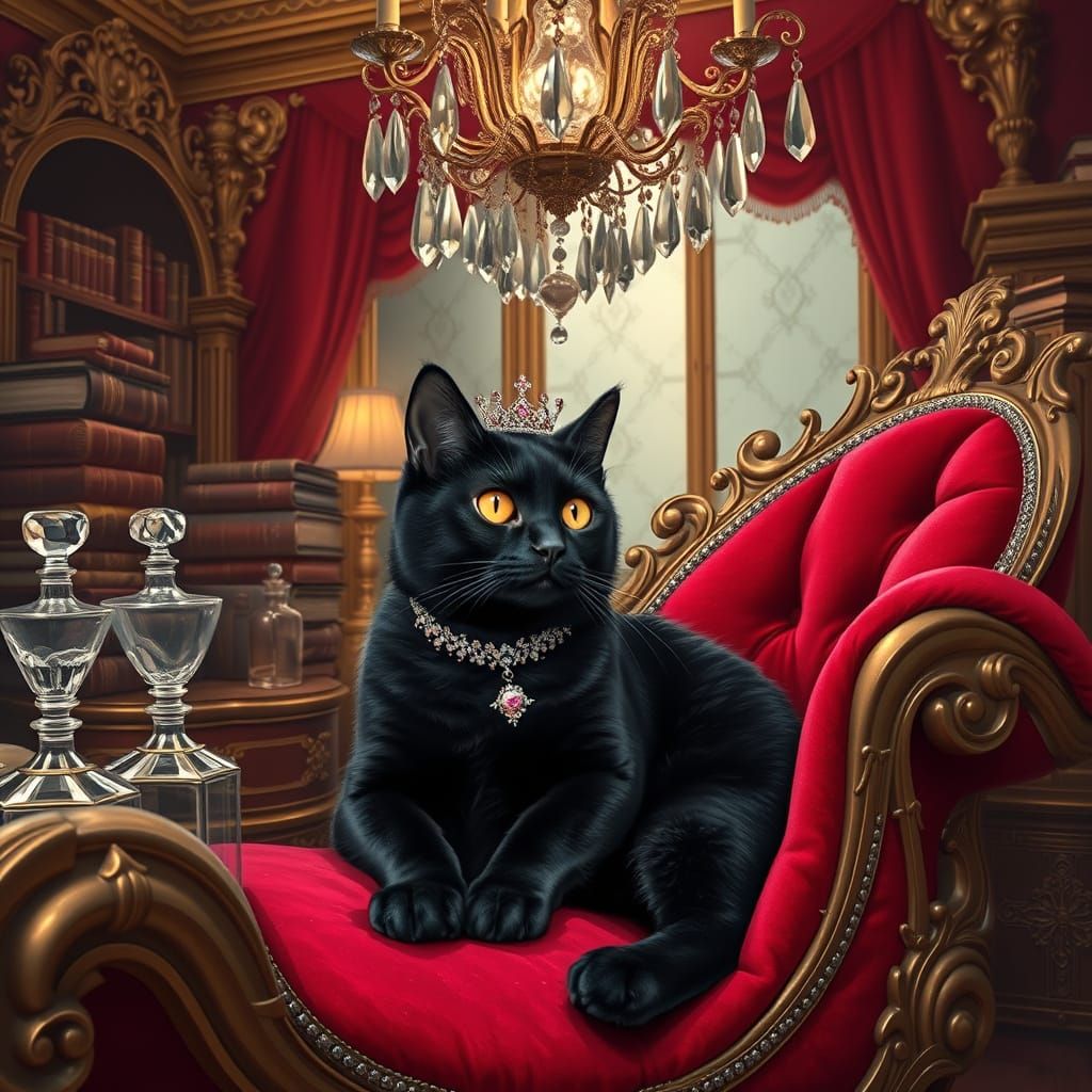 Opulent Black Cat in Baroque Setting