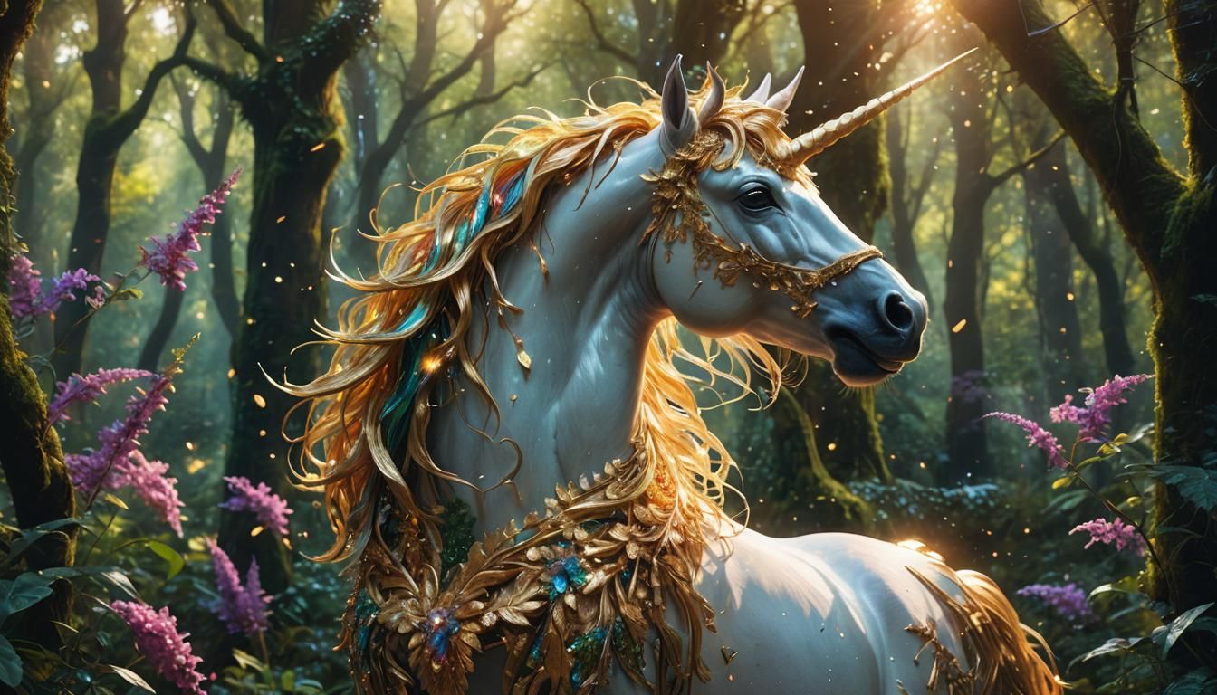 Unicorn in Lush Forest: Digital Matte Painting