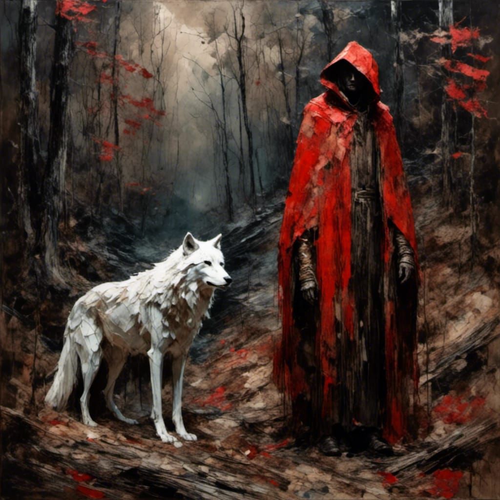 Man and Wolf Companion in Woods: Splash Art Style