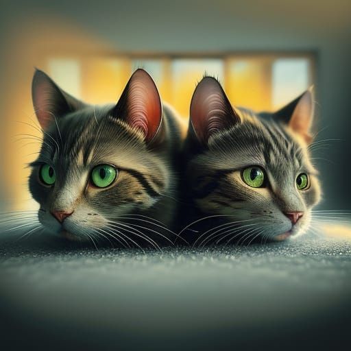 Ethereal Double Exposure Masterpiece of Feline Encounter