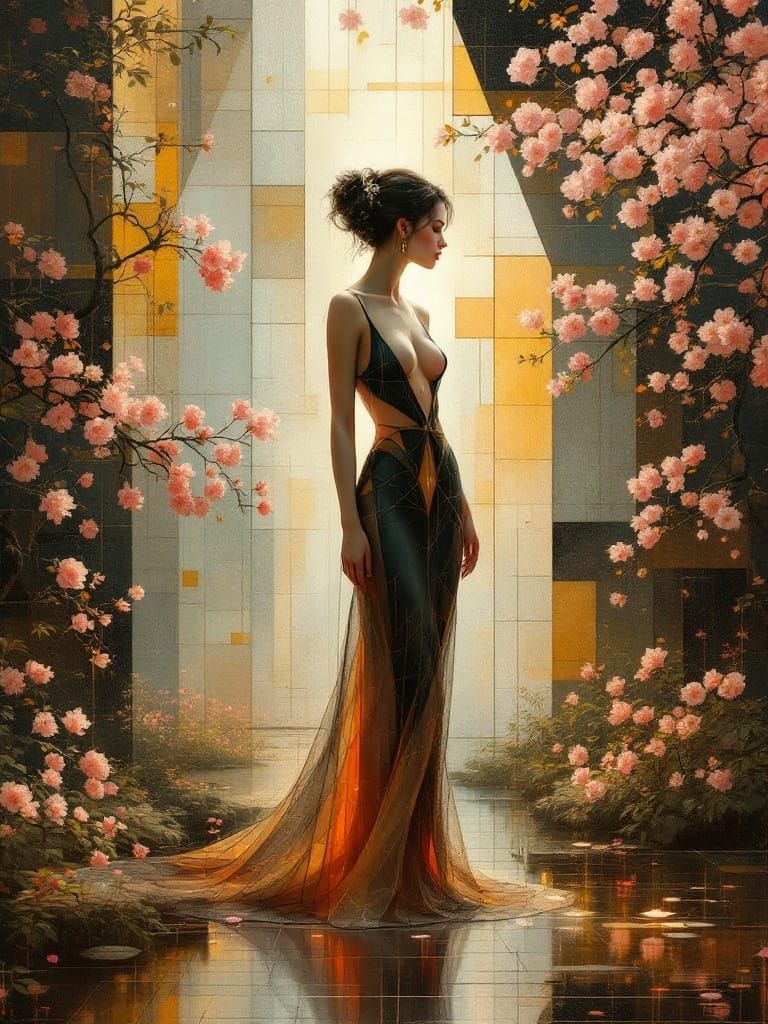 Geometric Pin-Up in Golden Age Luminism Style