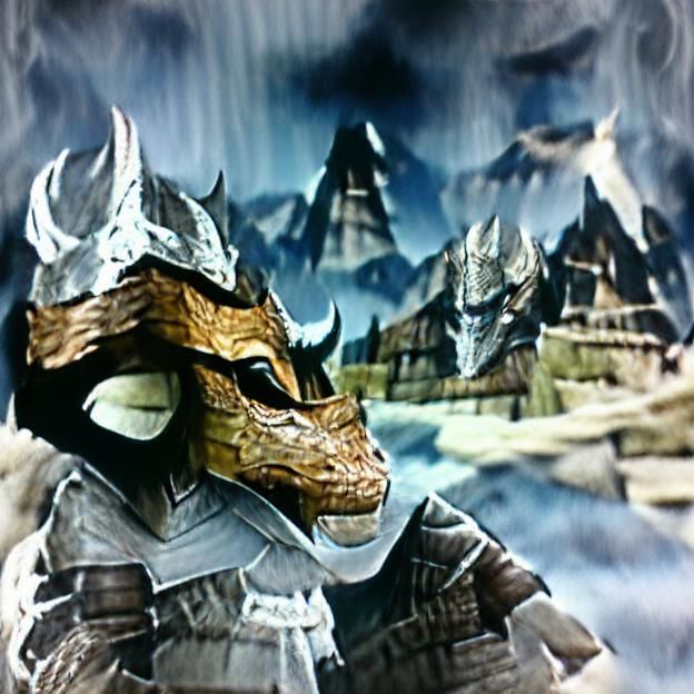 Fearsome Dragonborn Warrior in Fantasy Landscape