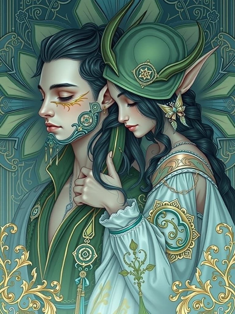 Ethereal Elven Couple in Opulent Attire