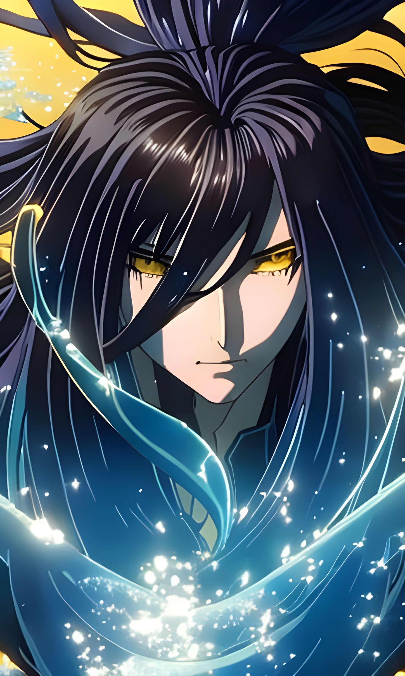 Blue Merman Sea God in Anime Style