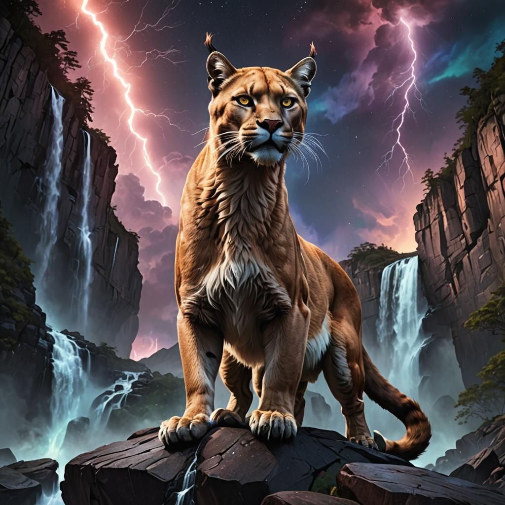 Devil Puma on Moon Cliff: Surreal Concept Art