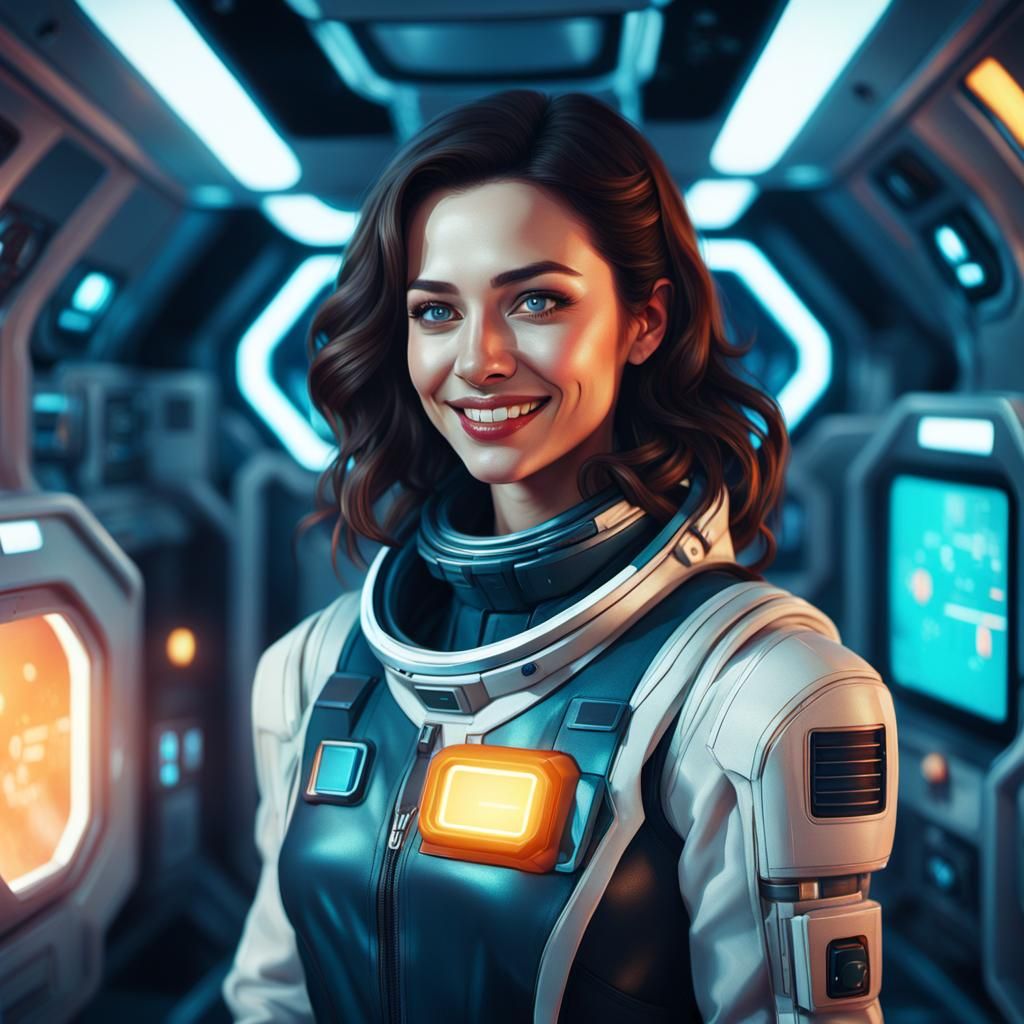 Woman in Space Station Digital Painting