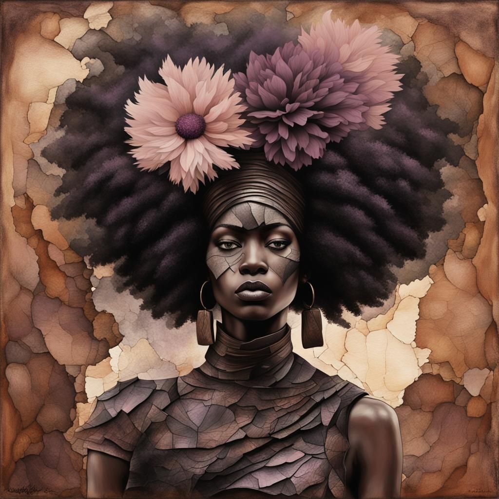 Fractured African Goddess Effigy in Charcoal