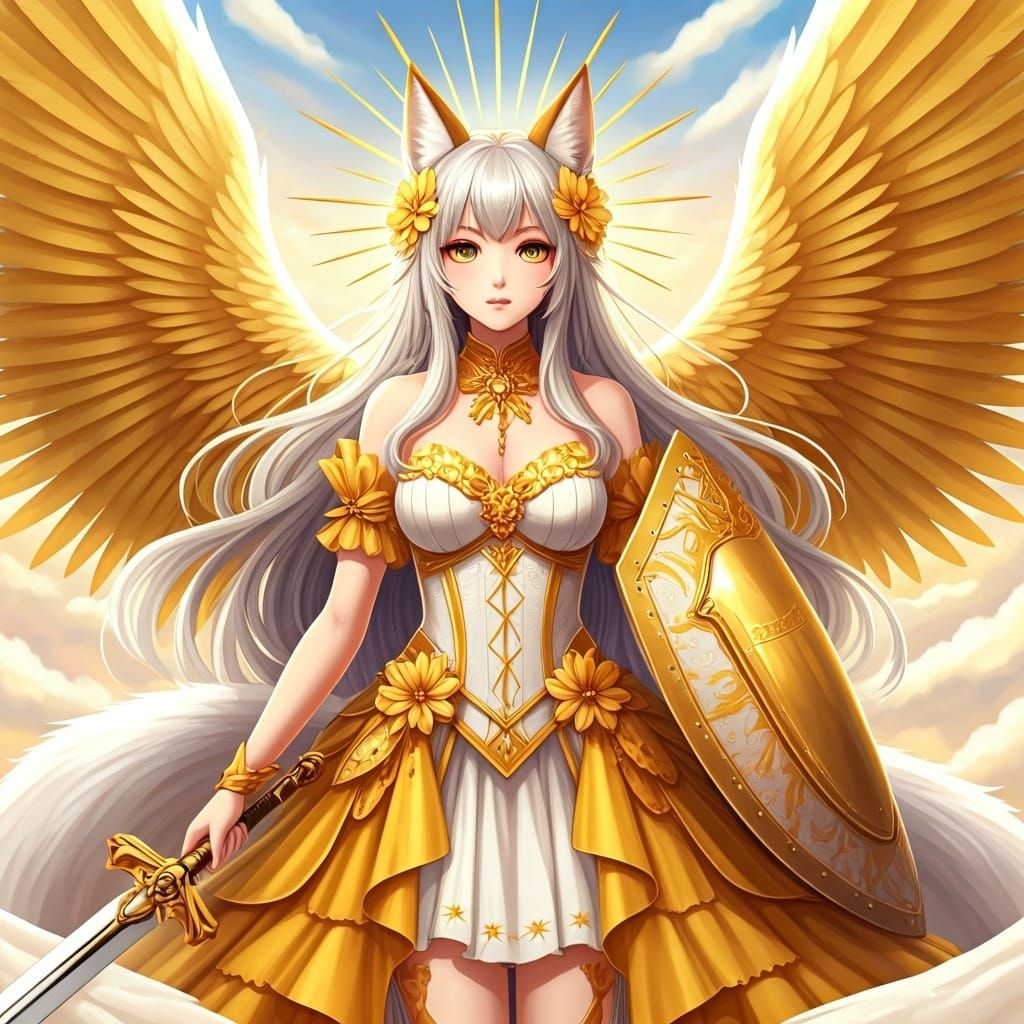 Anime Fox Girl Valkyrie in Heavenly Manga Art