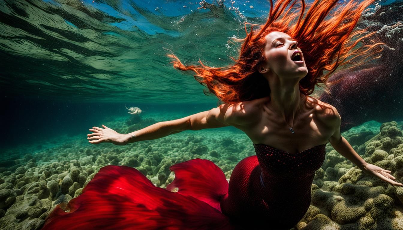 Mermaid Screaming in Defiance: Underwater Photograph