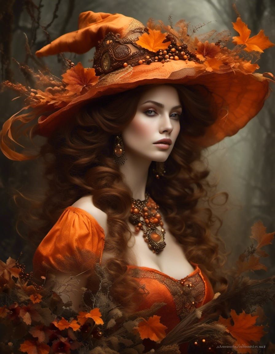 Orange Cream Witch in Folk Myth Style
