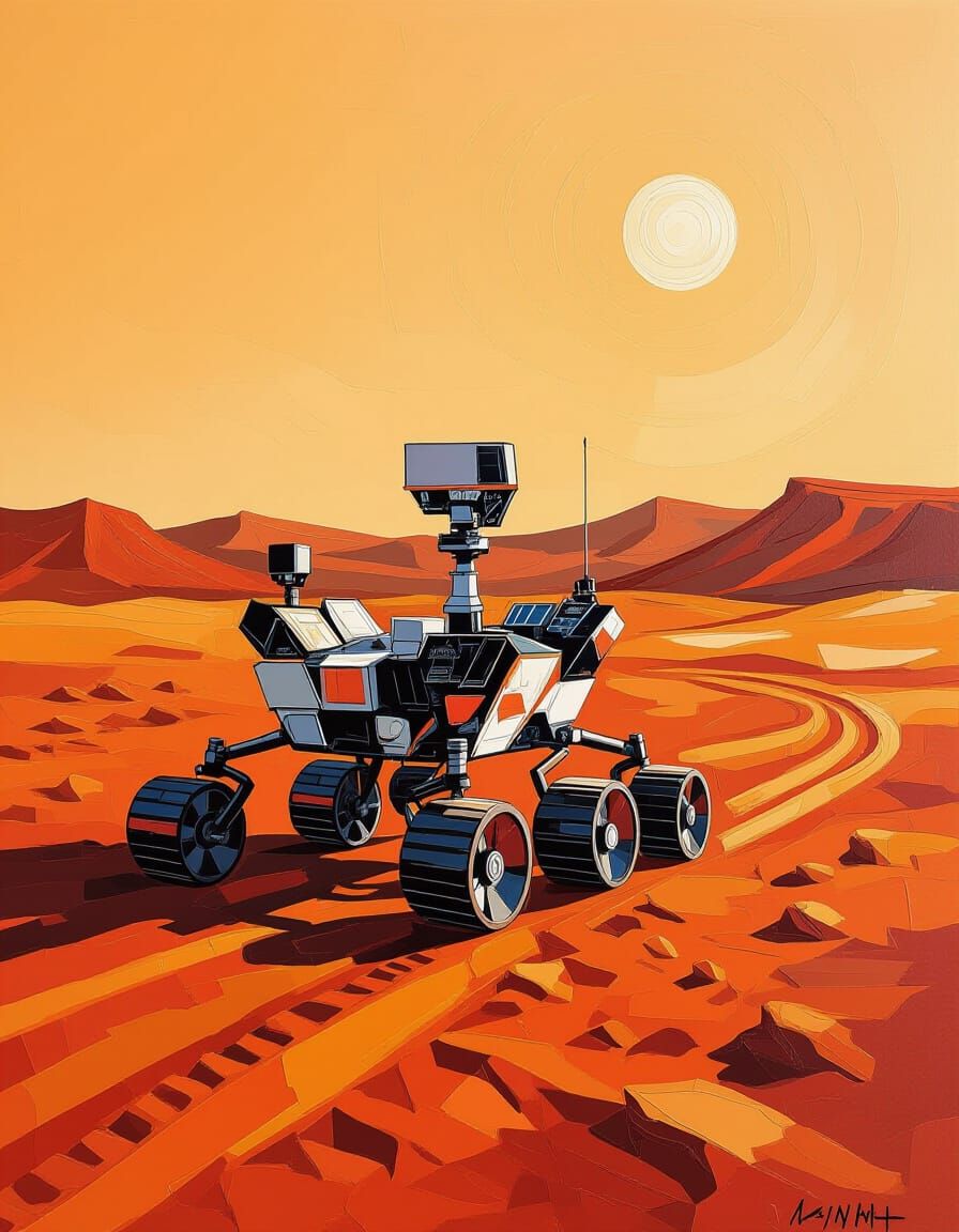 Impasto Mars Rover Painting in Van Gogh Style