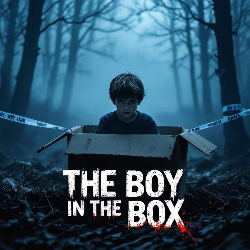 Eerie Forest Scene: Boy in a Box, Digital Art