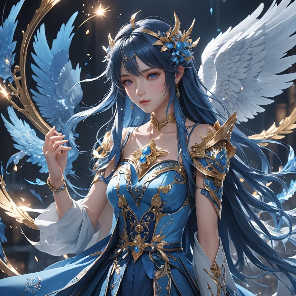 Ethereal Blue Spirits: Anime-Style 3D Art