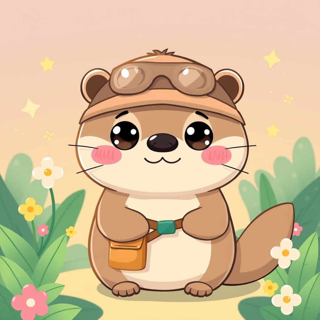 Kawaii Otter Adventurer in Pastel Colors