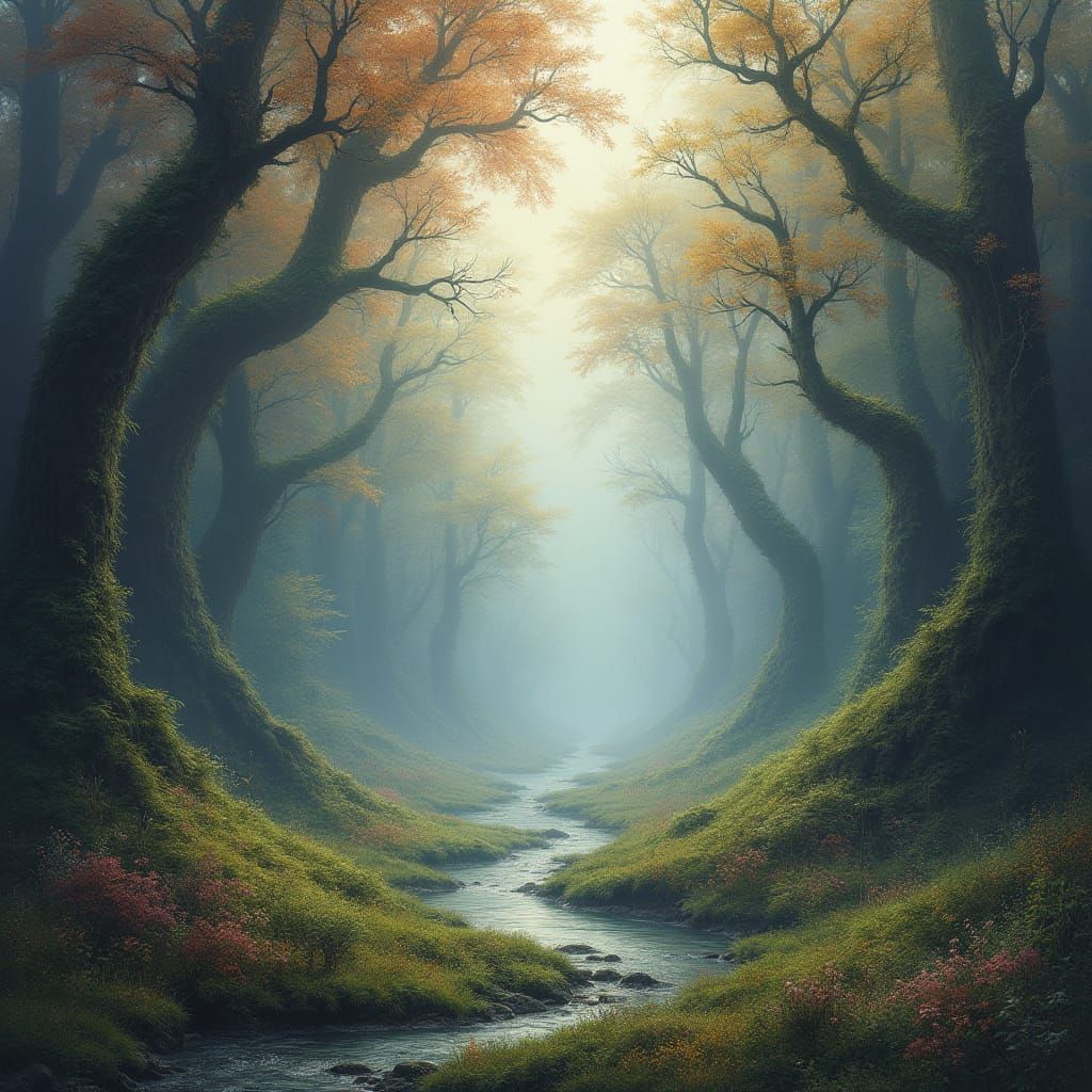 Dreamlike Talmian Vale Landscape in Whimsical Digital Art