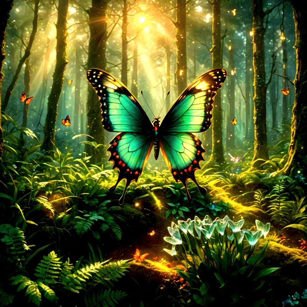 Magical Crystal Forest Butterfly in Detailed Matte Painting