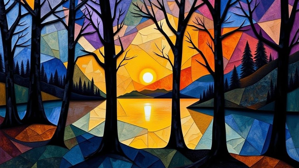 overlays of basic shaped patterns: textured paper collage: c...