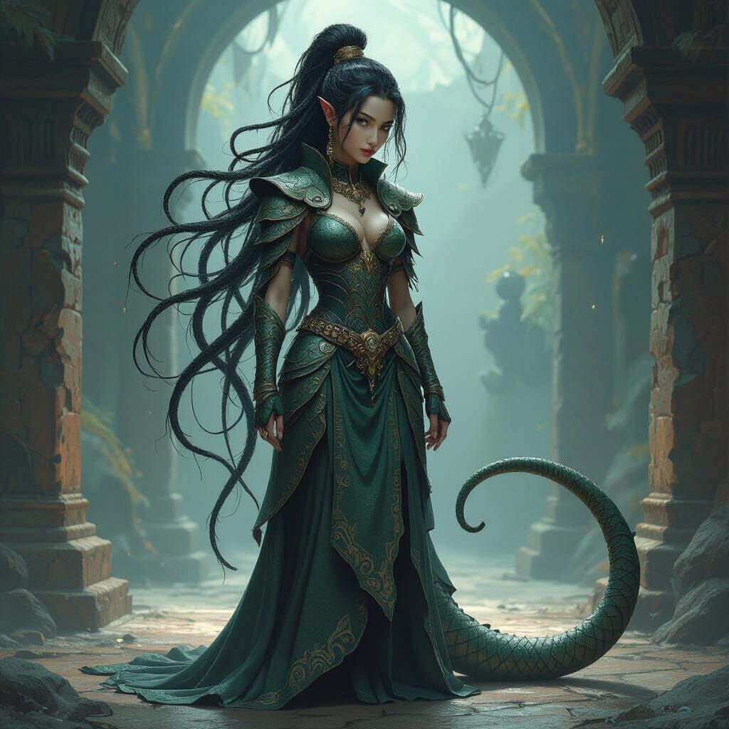 Yuan Ti Sorcerer with Snakes for Hair, Dark Fantasy