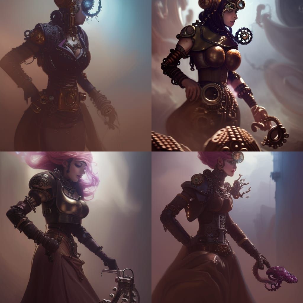 Steampunk Woman with Octopus Armor, Dark Fantasy Art