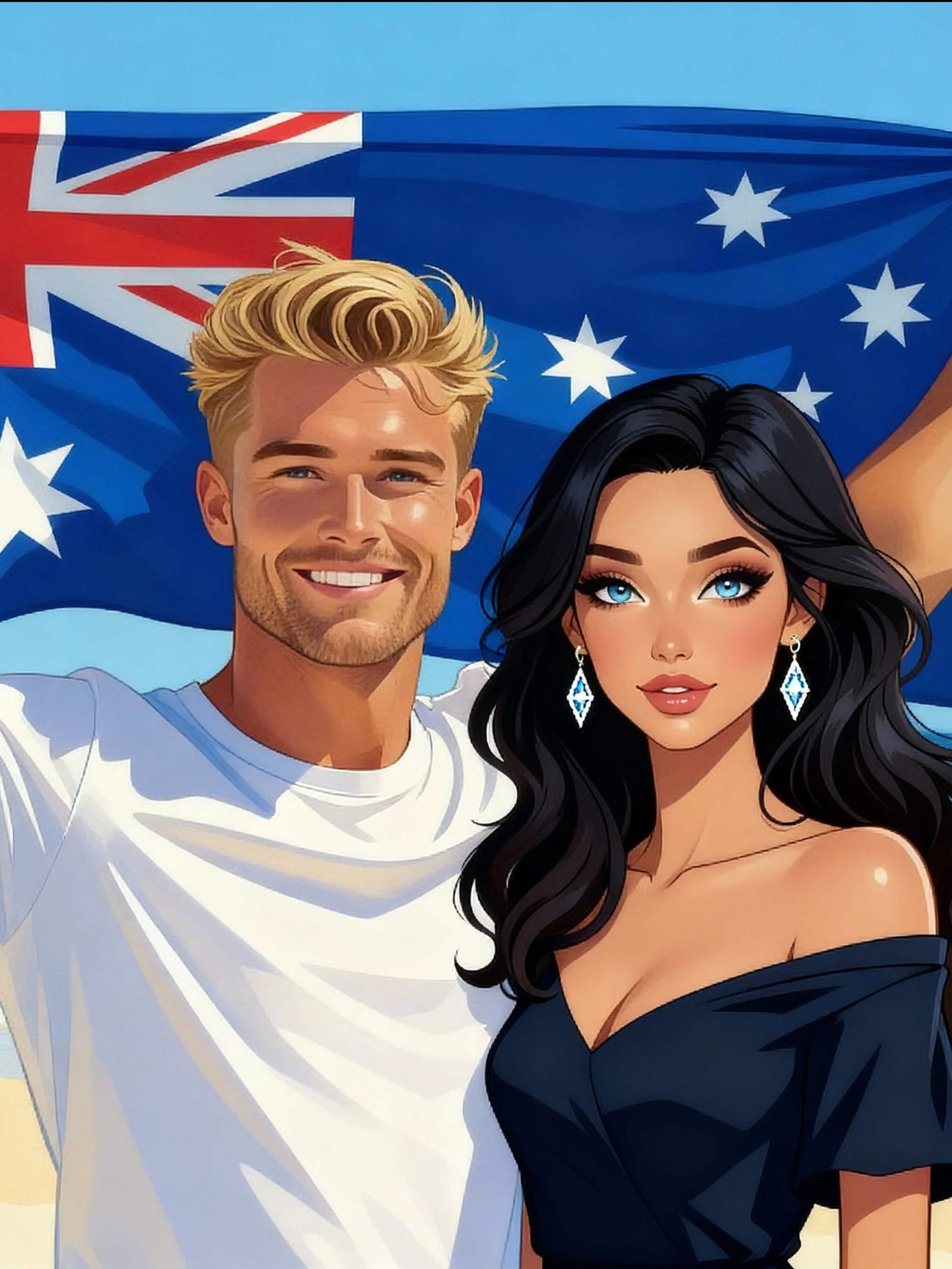 Couple Embracing on a Sun-Drenched Beach