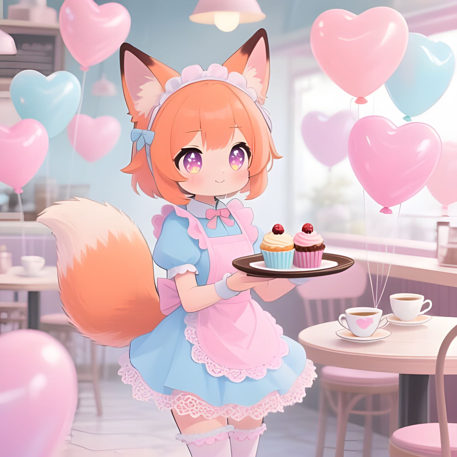 Chibi Foxgirl in Anime Style Serving Treats