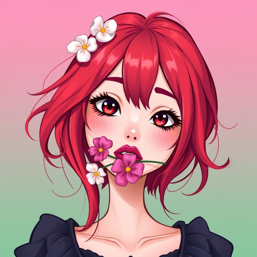 Glamorous Girl in Whimsical Floral Wonderland