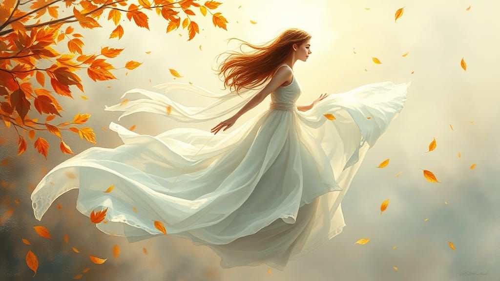 Mystical Woman Surrounded by Autumn Leaves