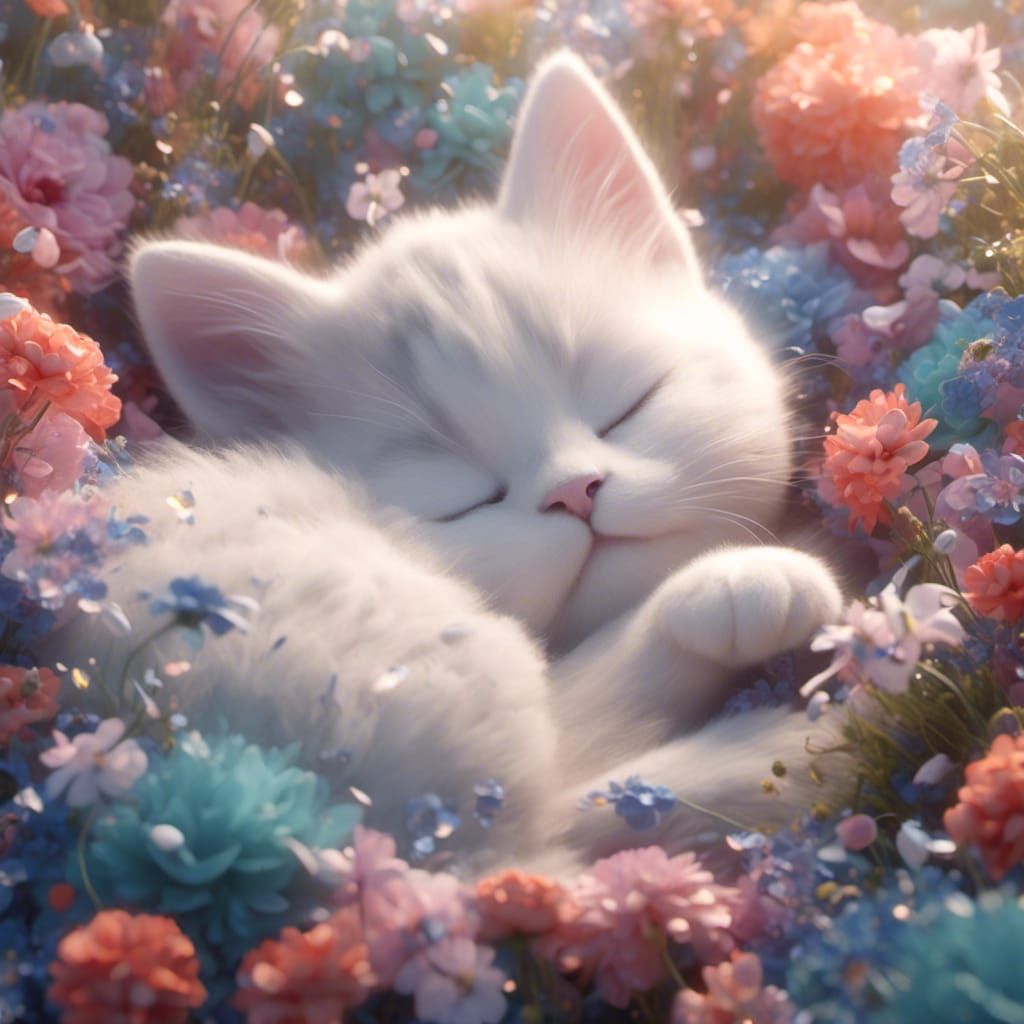Baby Cat Sleeping: Detailed Fantasy Art