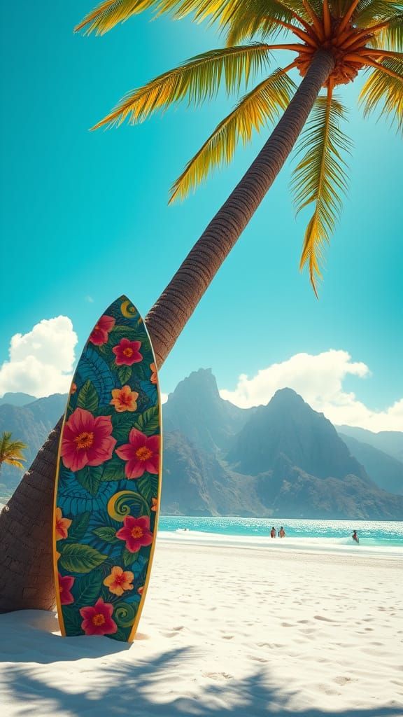 Vibrant Surfboard Amidst Tropical Paradise in Unreal Engine ...
