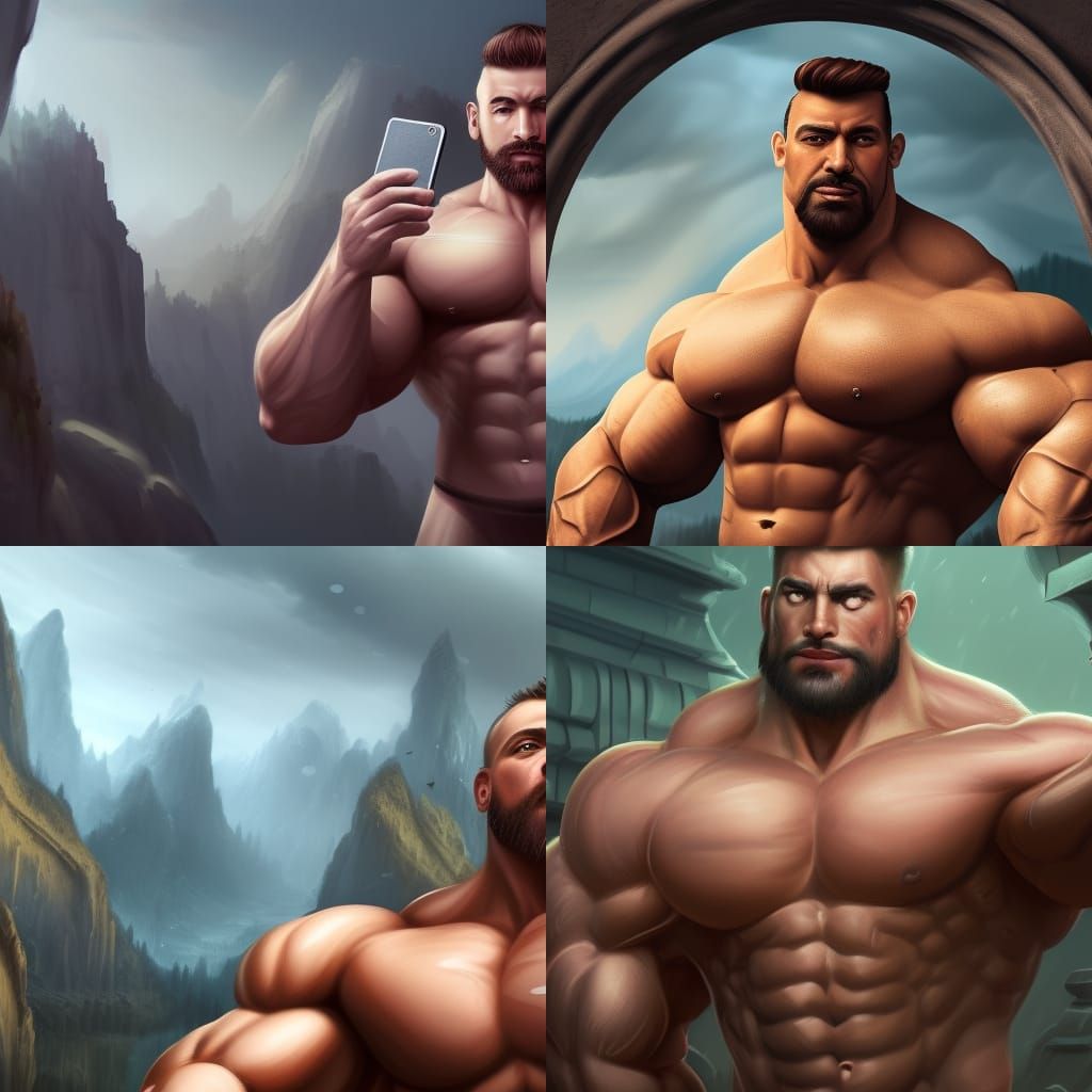 Muscular Man Selfie: Detailed Matte Painting