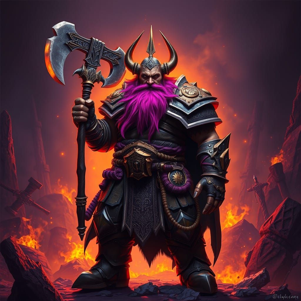 Heroic Dwarf Slayer Gotrek Gurnisson in Grim Dark Fantasy Ba...