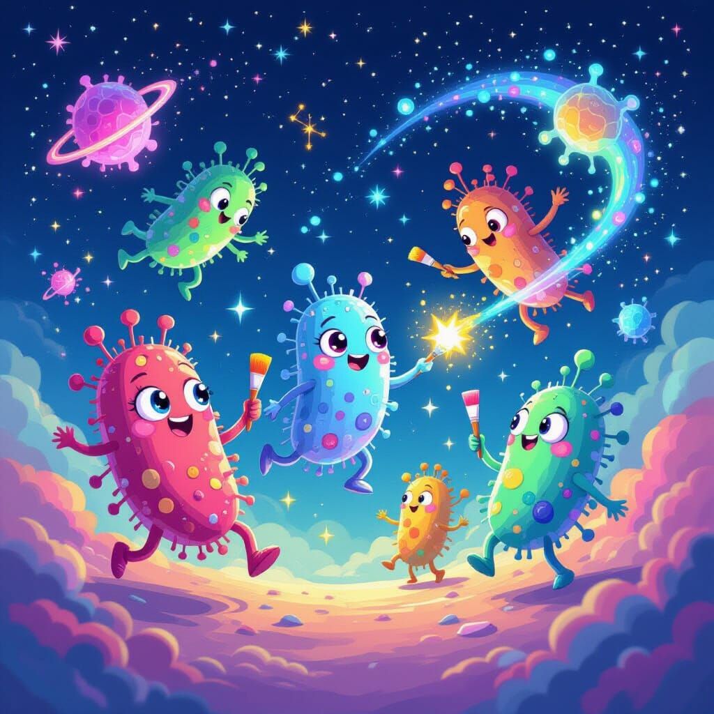 Funky Bacteria Paint Cosmic Masterpieces in Starlight Sky