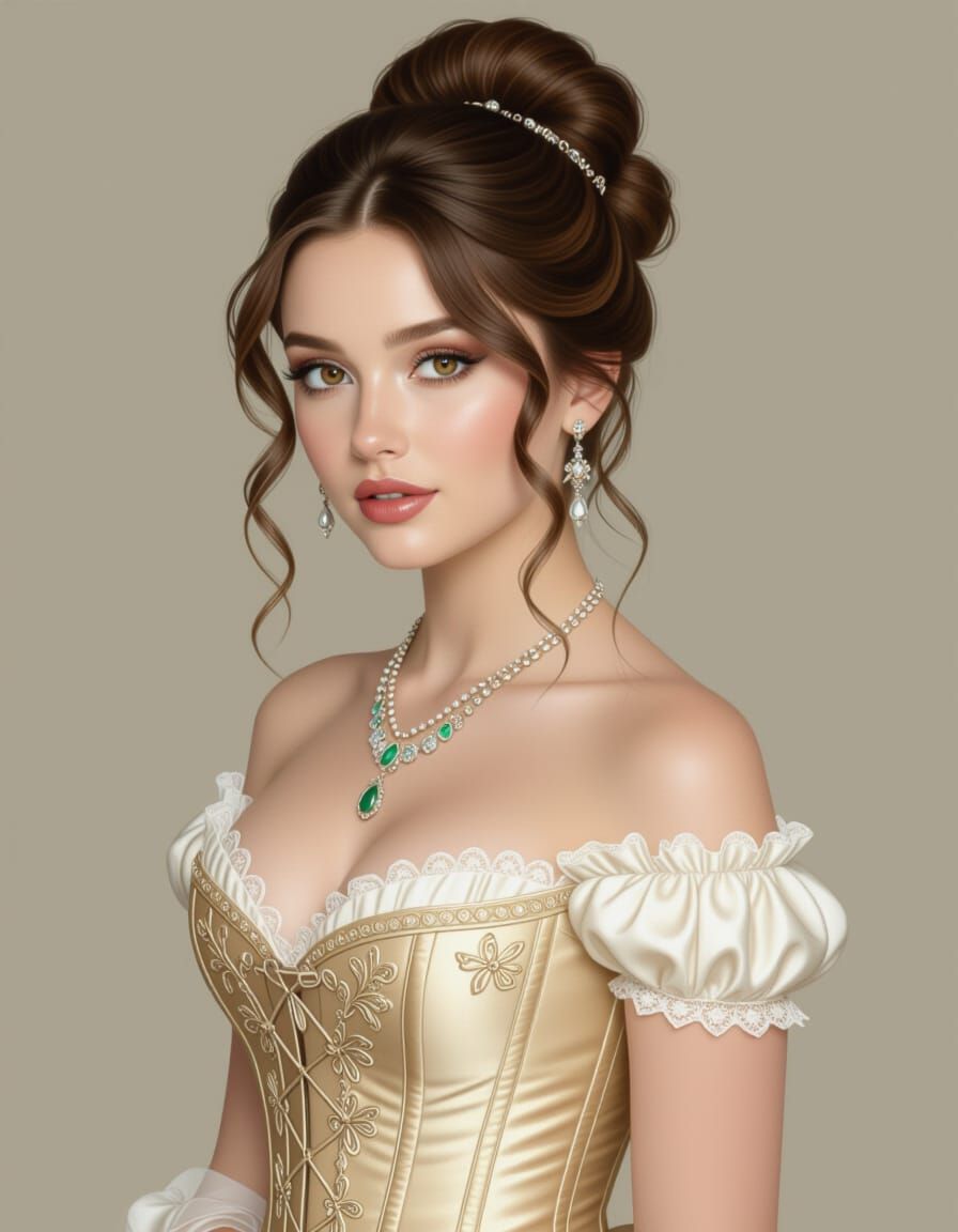 Photo Realistic Woman in Ornate Corset Dress and Jewelry