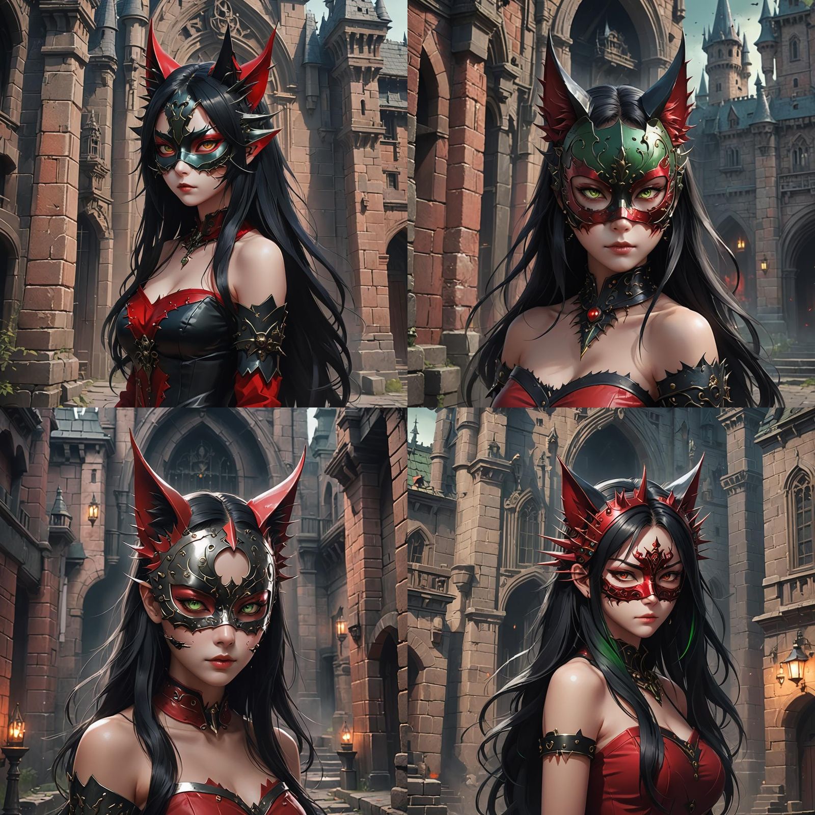 Woman Holding Spiked Metal Cat Mask: 3D Anime Art