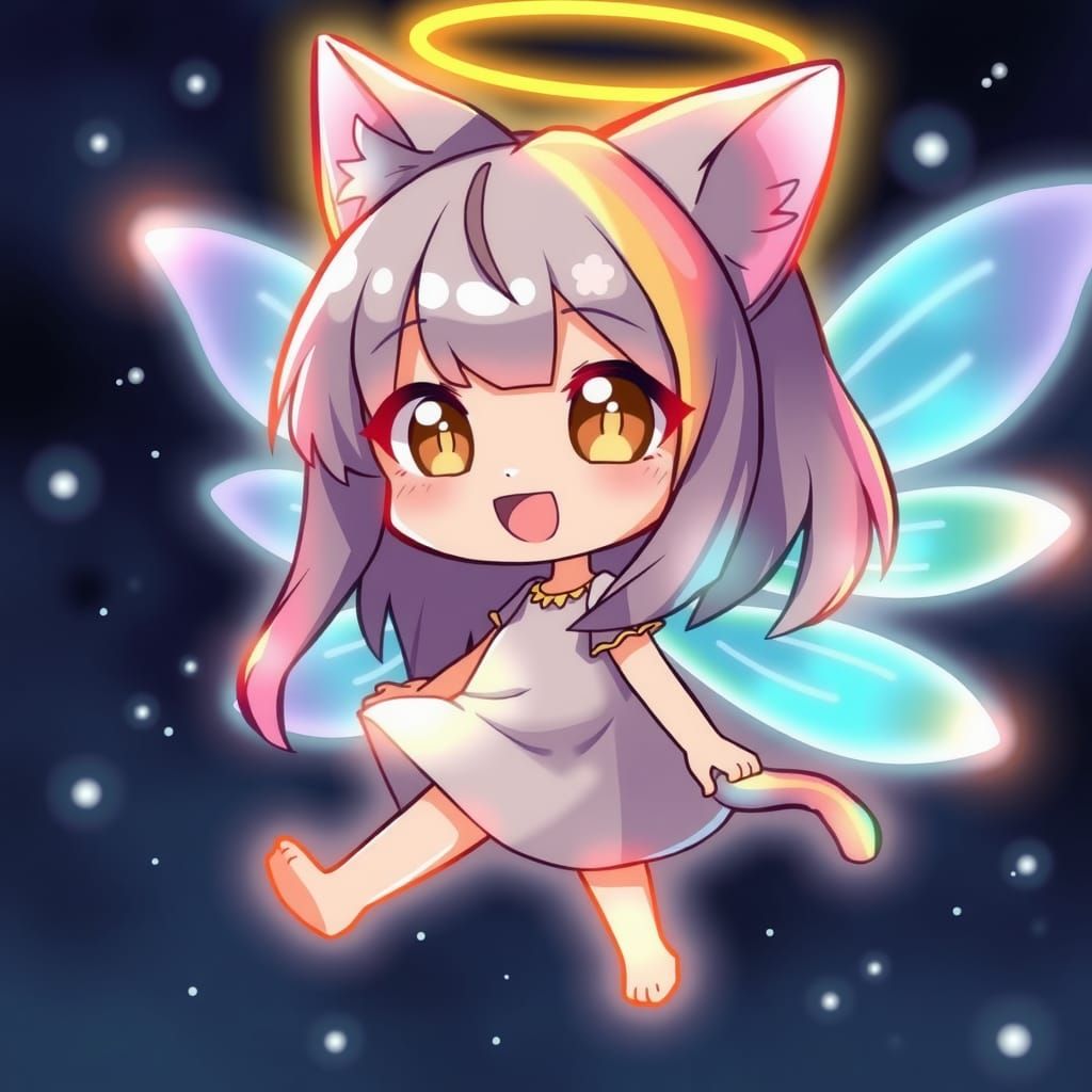 Rainbow Fairy Catgirl with Sparkling Eyes