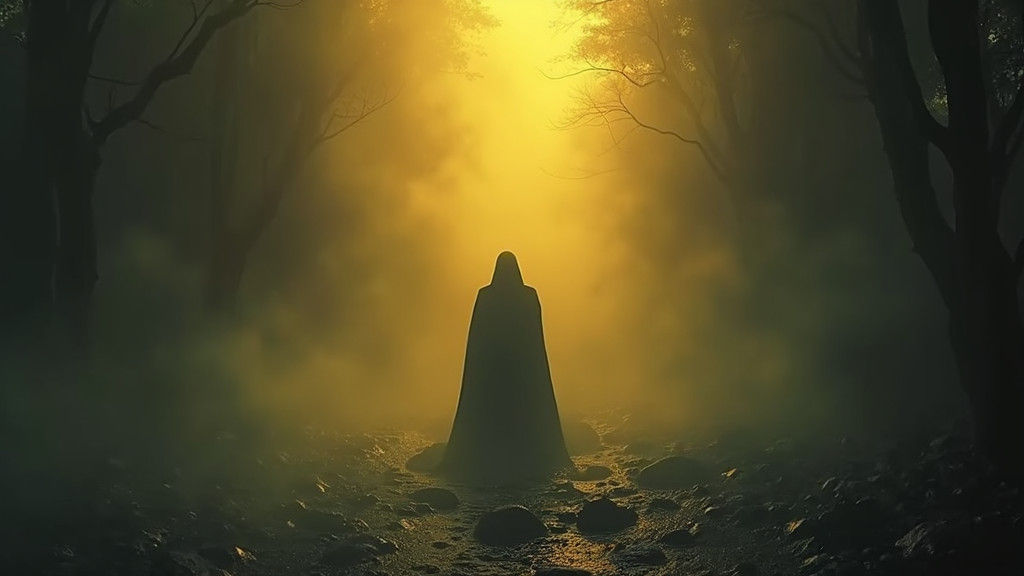 Ominous Figure Awaits the Drowned God in Dark Fantasy Style