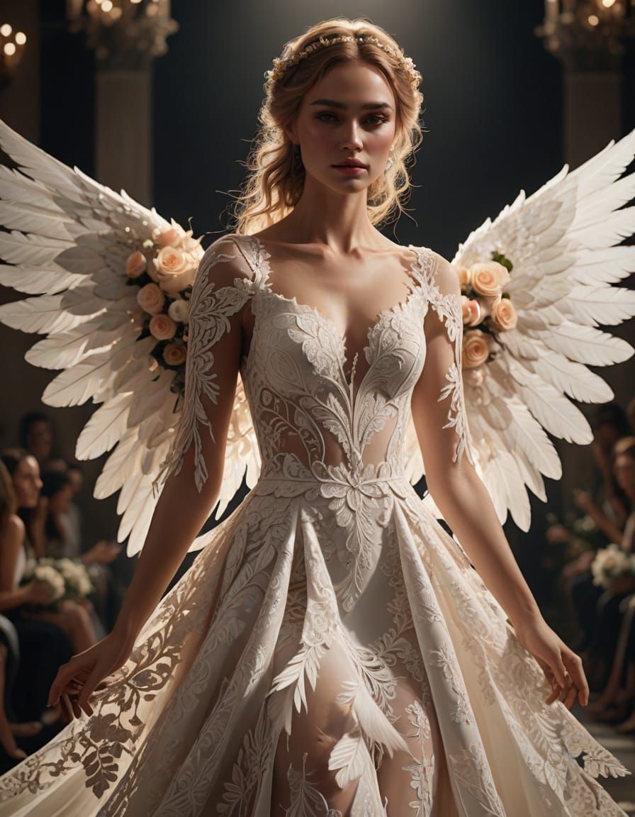Ethereal Angel Walks Down the Runway in a Stunning White Wed...