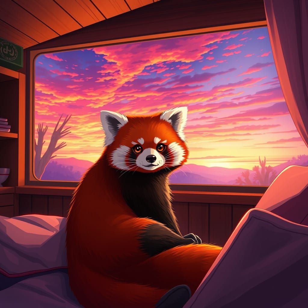 Cozy Sunset Scene with Majestic Red Panda