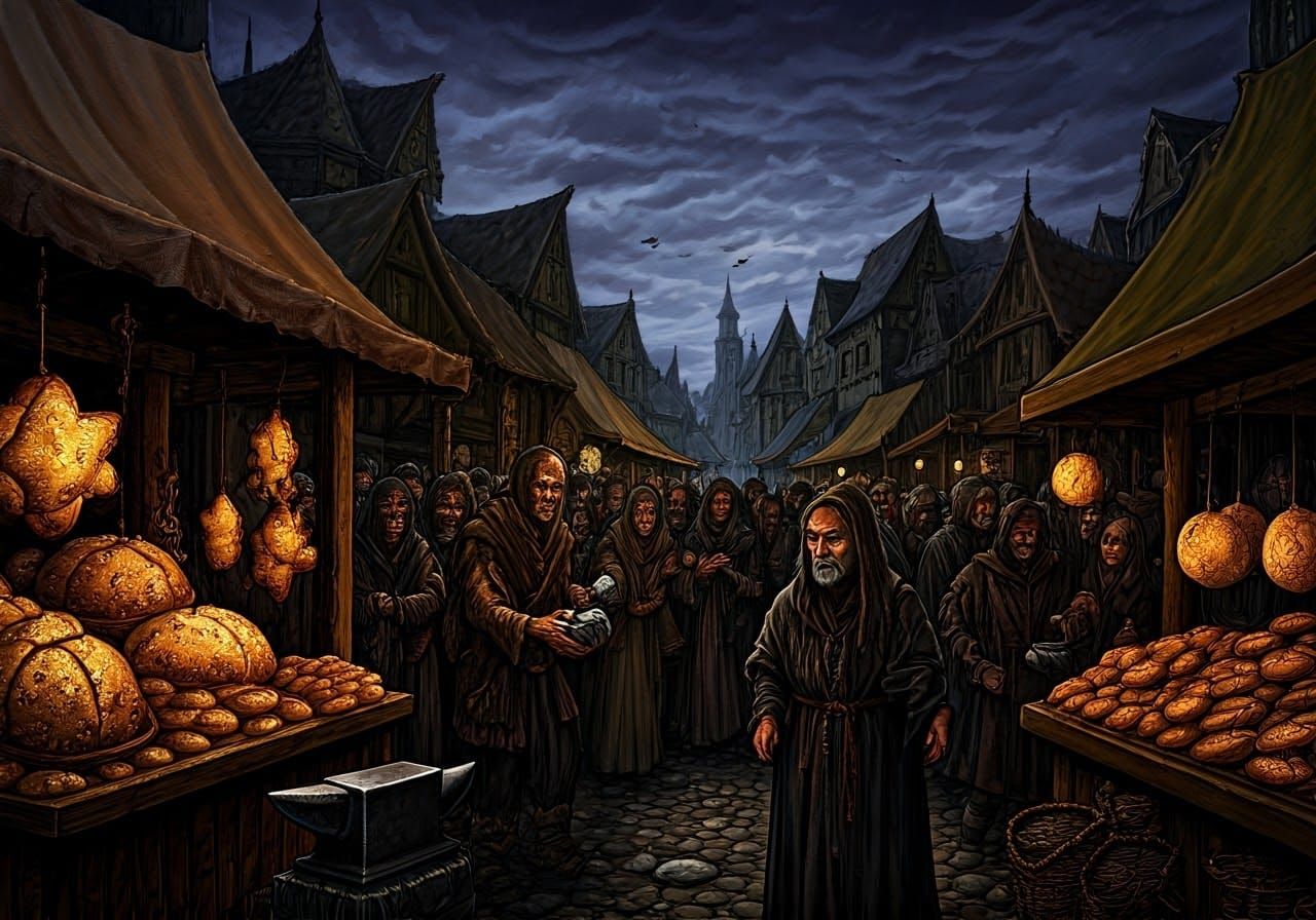 Bizarre Medieval Market in 1970s Fantasy Art