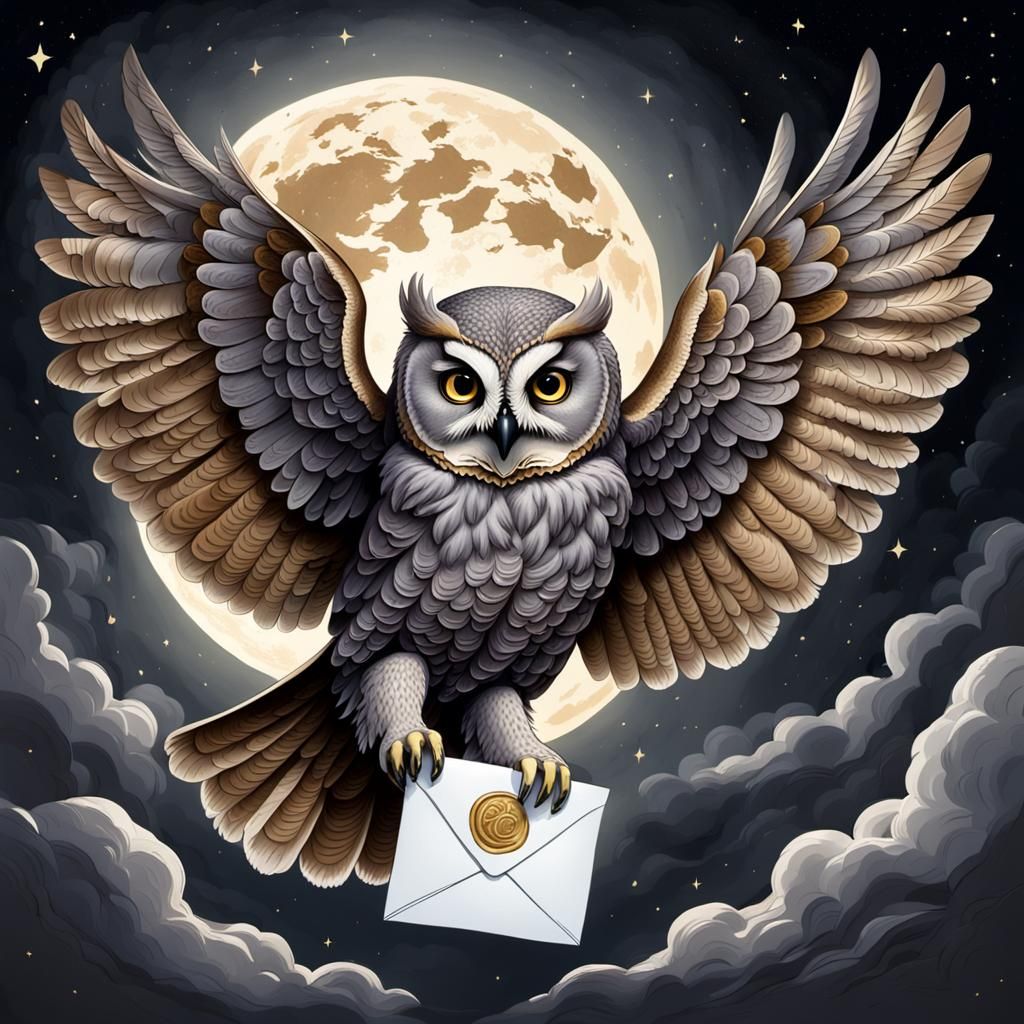Detailed Owl in Flight at Night