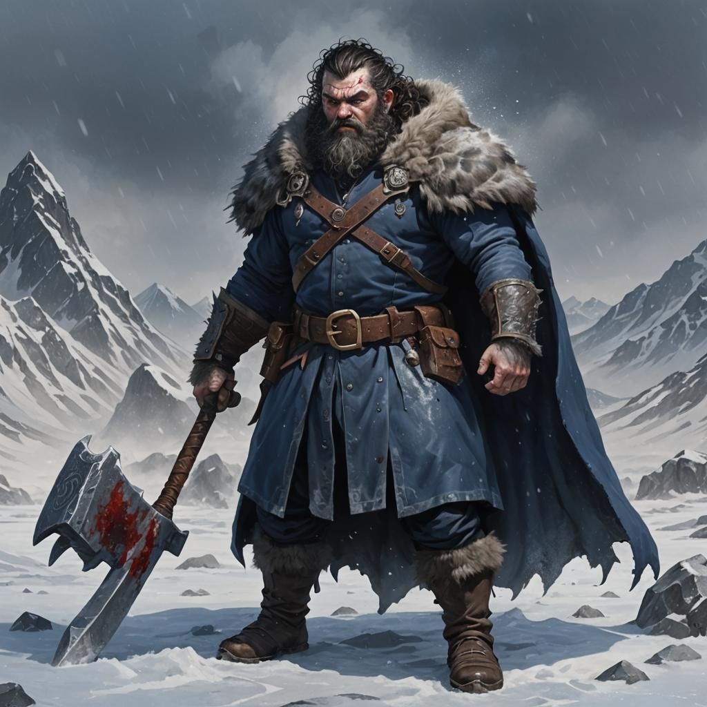 Dwarf Barbarian on Icy Tundra with Warhammer