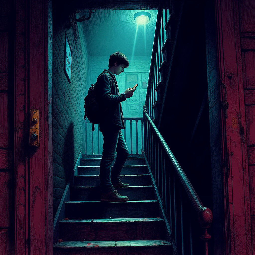 Teenager's Ominous Descent: Fantasy Concept Art