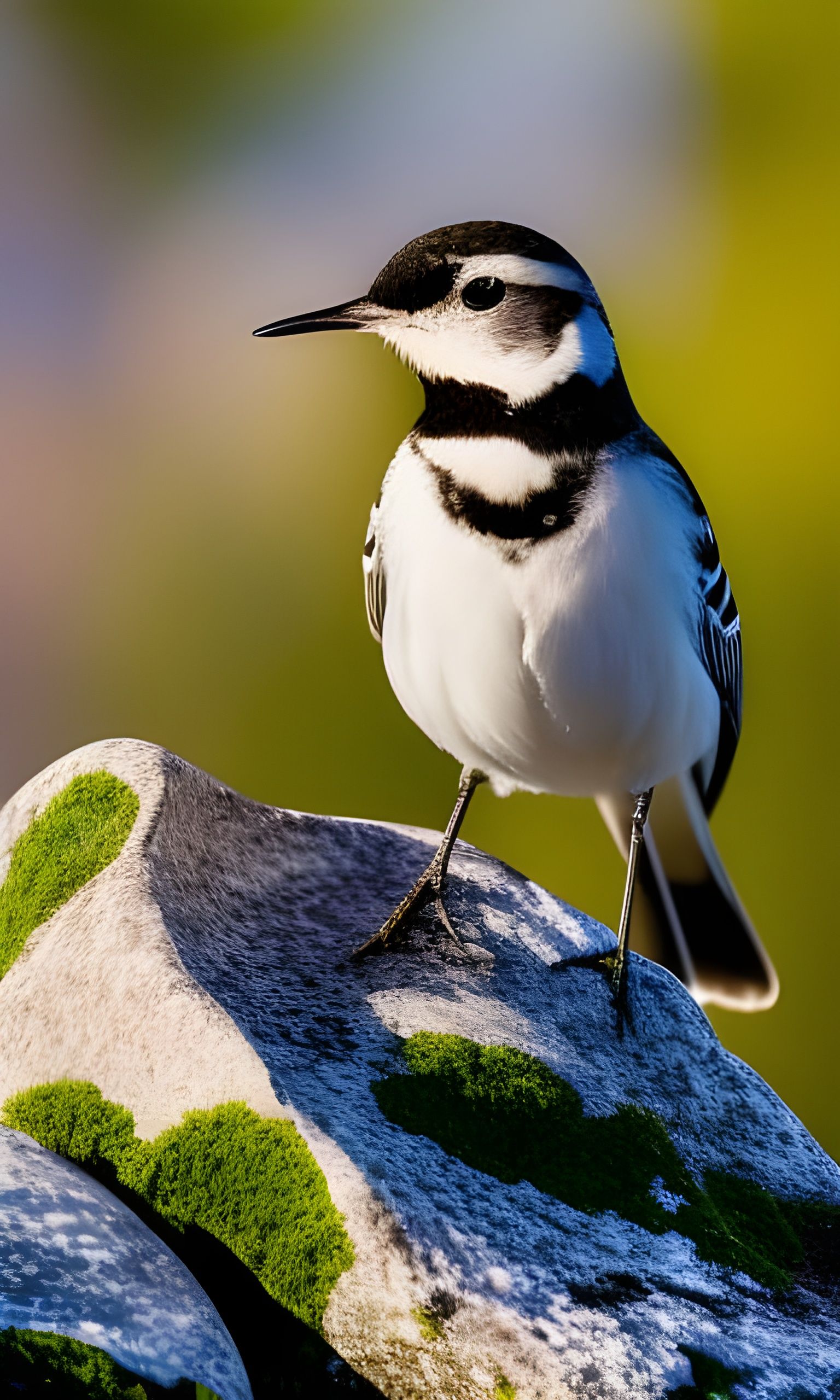 Photorealistic White Wagtail Bird Portrait in Golden Hour