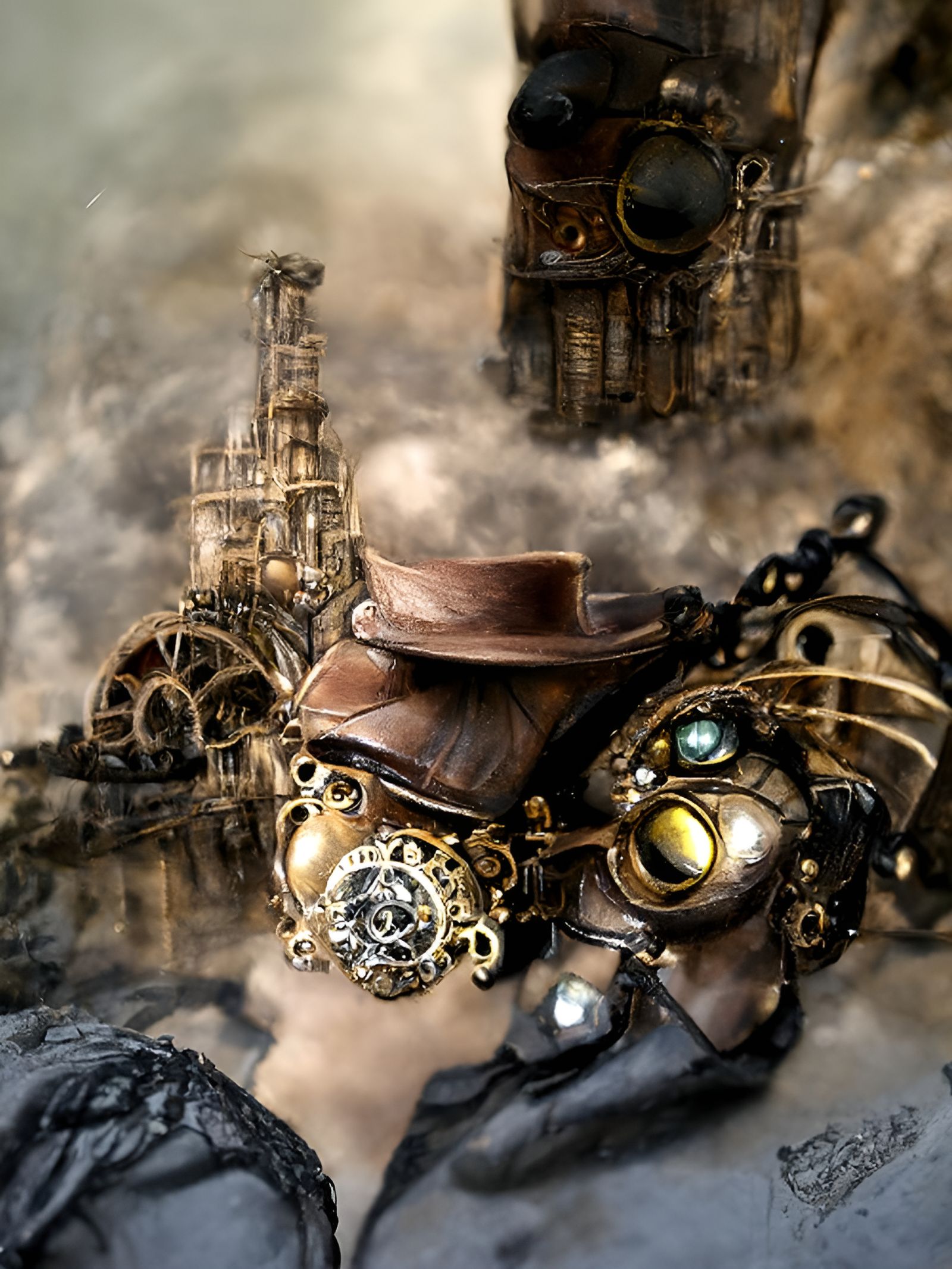 Steampunk Fantasy Scene with Intricate Details